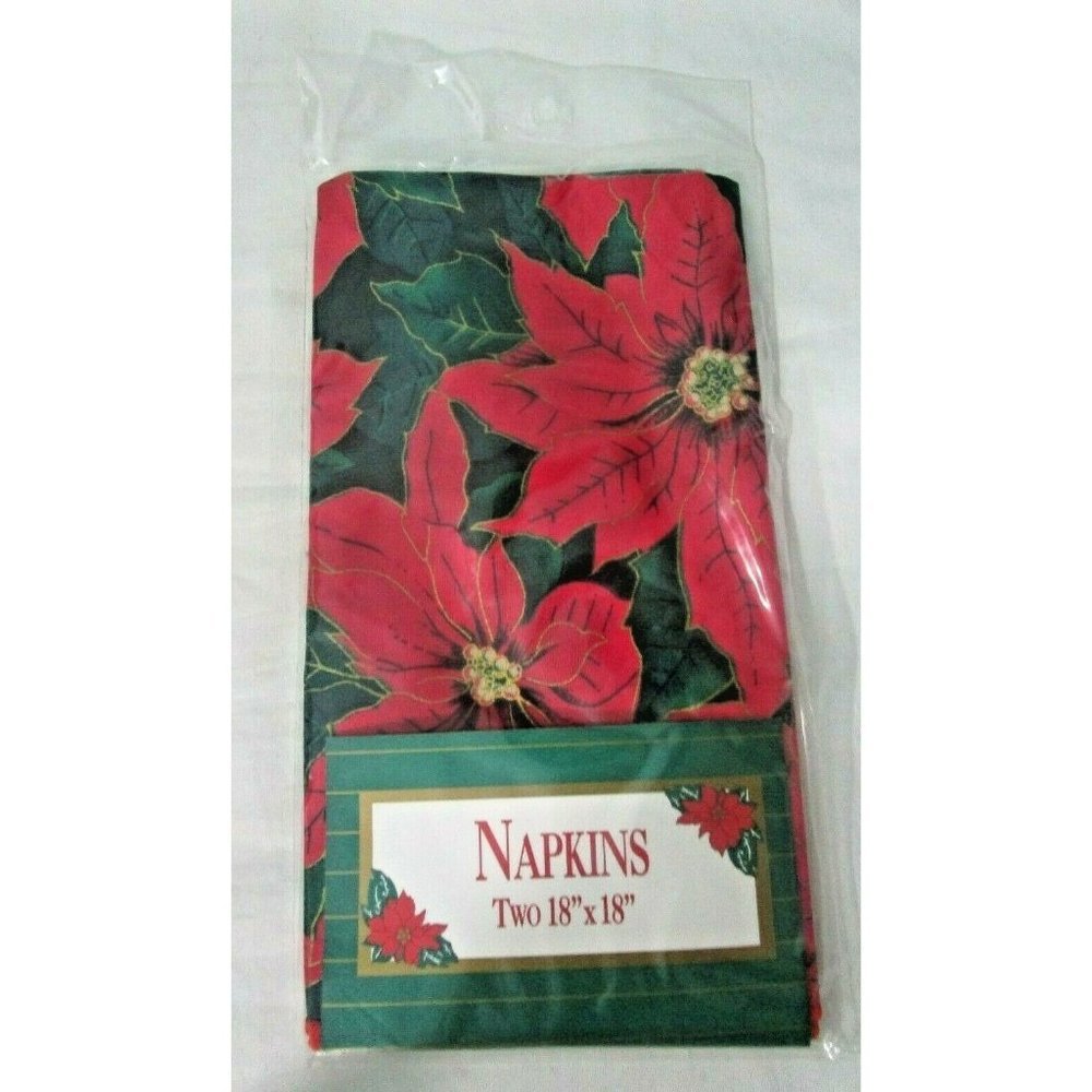 Vintage Town and Country Christmas Elegant Poinsettia Napkins 18" Square Two NIP